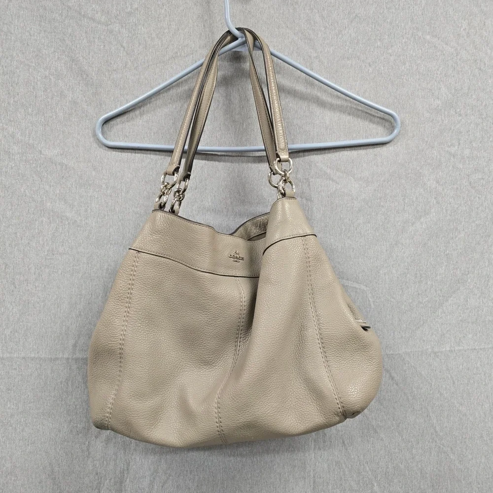 Coach Lexy Shoulder Bag Taupe Pebbled Leather Hobo Tote F57545 Silver Hardware